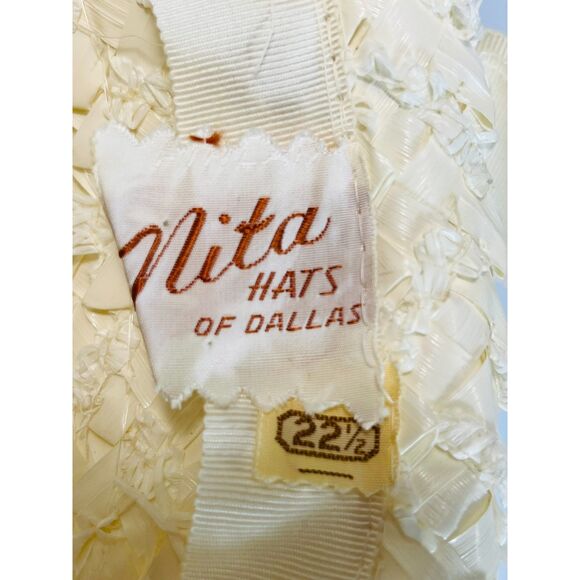 Vintage Nita of Dallas Ivory Pillbox Hat Ribbon Woven Straw - Picture 8 of 8
